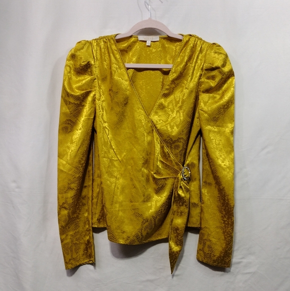 Wayf Wrap Top Women's XS Yellow Floral Buckle Retro 90s Y2K Disco Punk - Picture 2 of 11